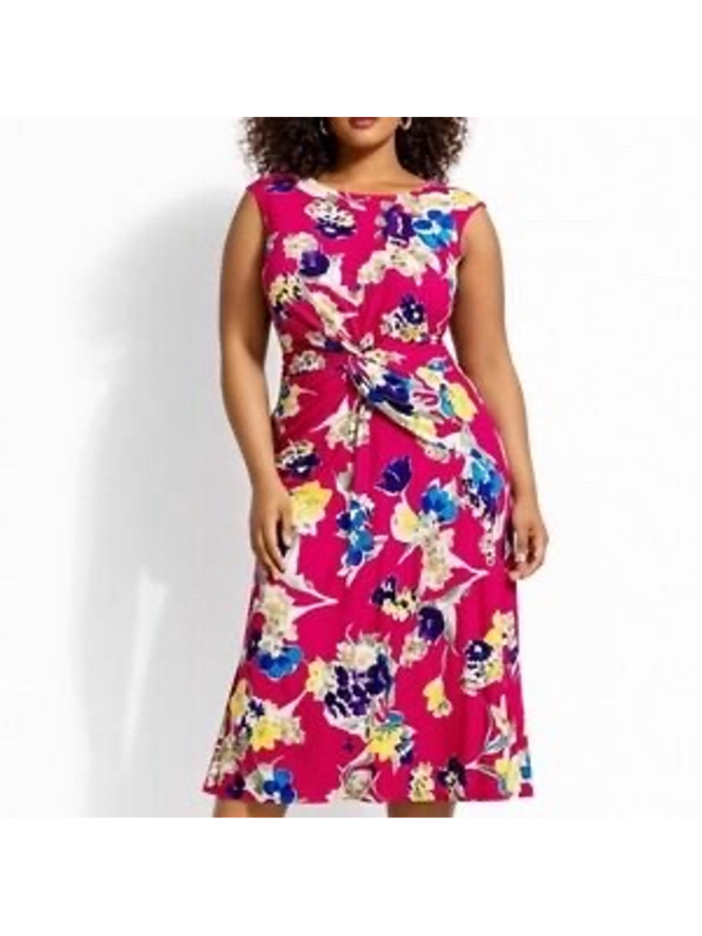 Lauren Ralph Lauren Black Label Floral Twist Front Pink Jersey Dress Size 22W
